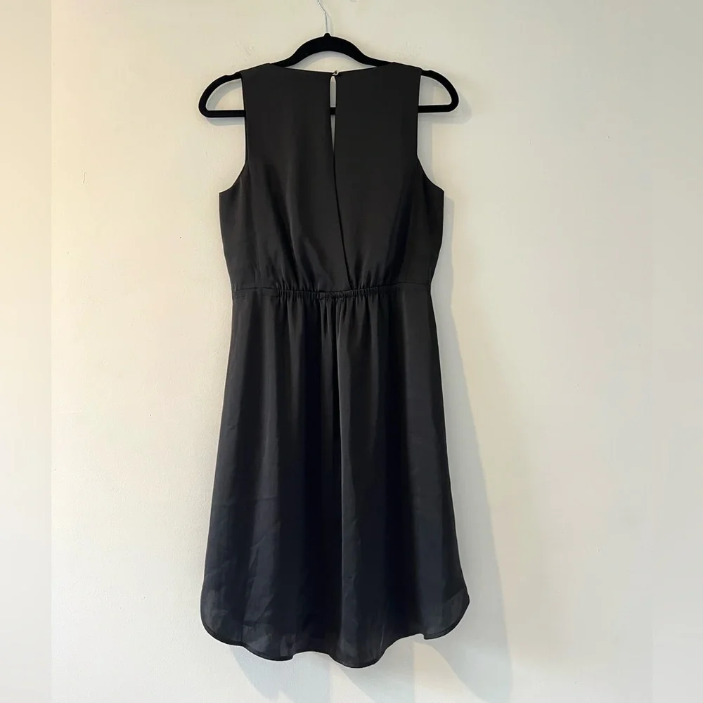 NWT Madewell nightout black silk satin midi dress v neck elastic waist 0 - Picture 7 of 11